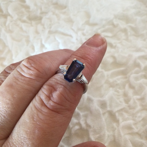 Sapphire and Diamond Ring 14K White Gold Setting - Picture 5 of 6